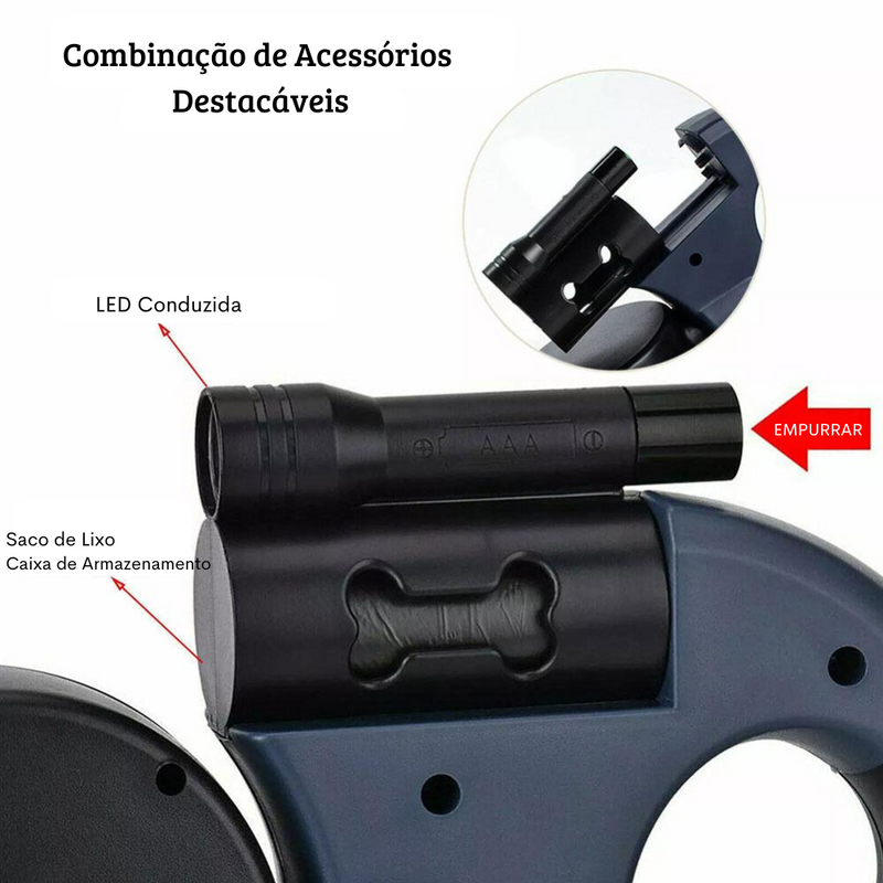 Coleira Dupla Retrátil com Lanterna | Dog Collar Pro - Praticidade No Passeio Com Seu Pet