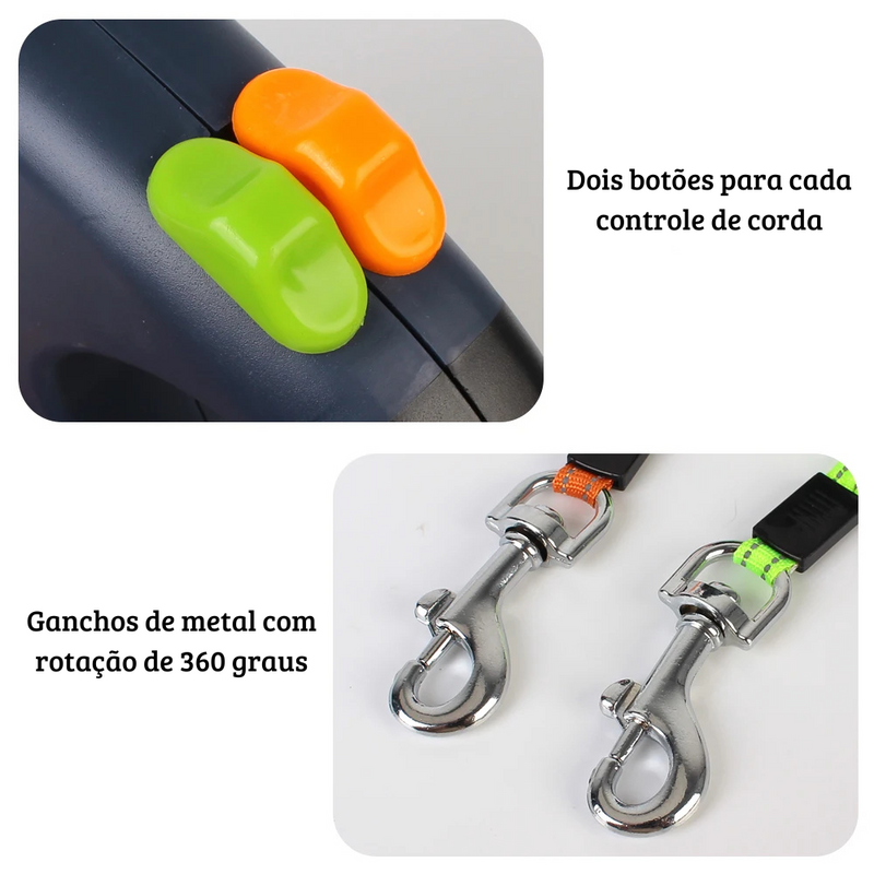 Coleira Dupla Retrátil com Lanterna | Dog Collar Pro - Praticidade No Passeio Com Seu Pet